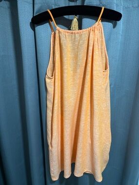 C&C California Sunset Orange Halter Tank Dress Strappy w Shell Accents Sz Medium